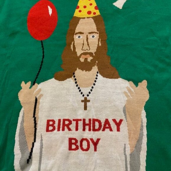 Novelty Christmas Sweater Tipsy Elves 'Birthday Boy" Green 4XL - Picture 6 of 10
